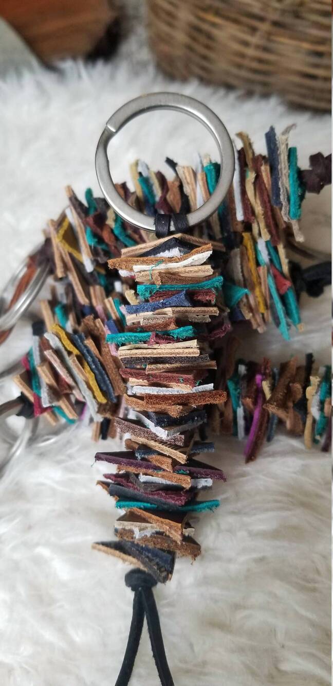 NEW NATIVE LEATHER CO handmade leather remnant key fob in multicolor